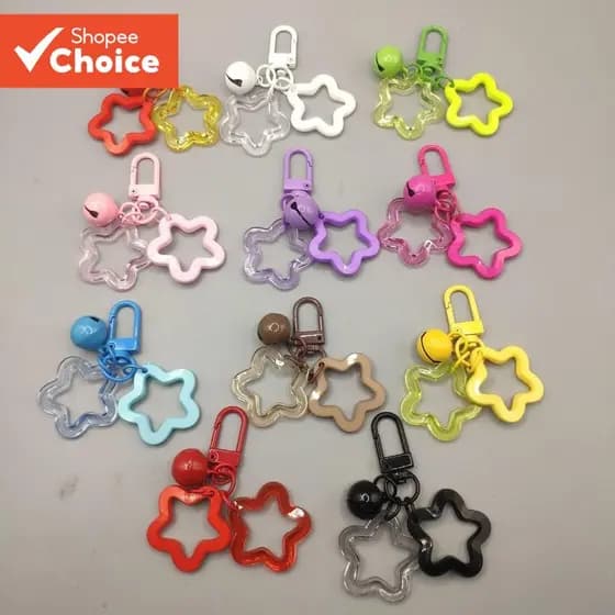 1PC Ins-Estilo Colorido Acrílico Oco Estrela De Cinco Pontas Chaveiro Pingente Com Esmalte Sino Acessório Para Fone De O