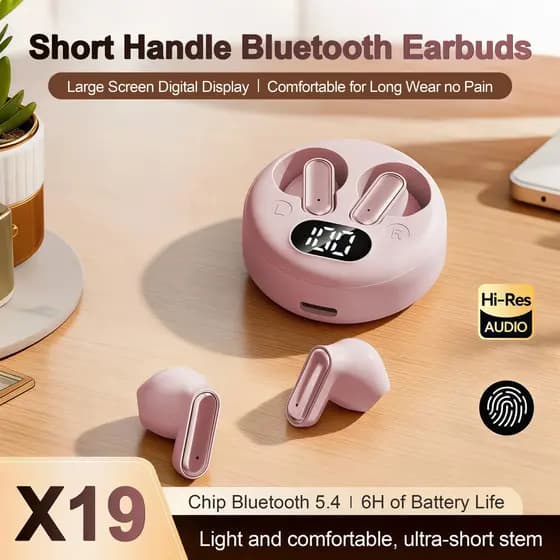 Fones de ouvido sem fio Bluetooth com cancelamento de ruído, fone de ouvido gamer com haste curta, acabamento em metal