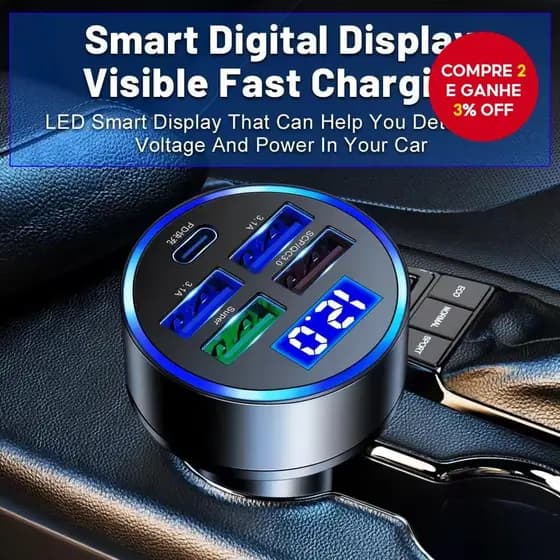 Carregador De Carro De 5 Portas De Carregamento Rápido PD QC3.0 Adaptador USB C Com Tensão Para iPhone Samsung Huawei Xi