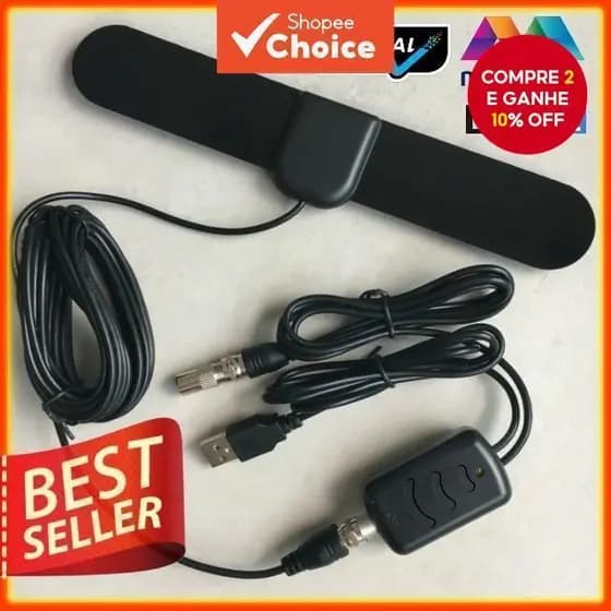 Nova Antena Digital para TV (Antena plana, cabo de 3.5 metros, antena ativa DVB-T2) Antena Digital Plana