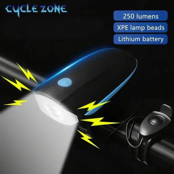 Lanterna de Bicicleta com Buzina Elétrica Recarregável Tipo-C Farol de Bicicleta Lanterna de Ciclismo Campainha