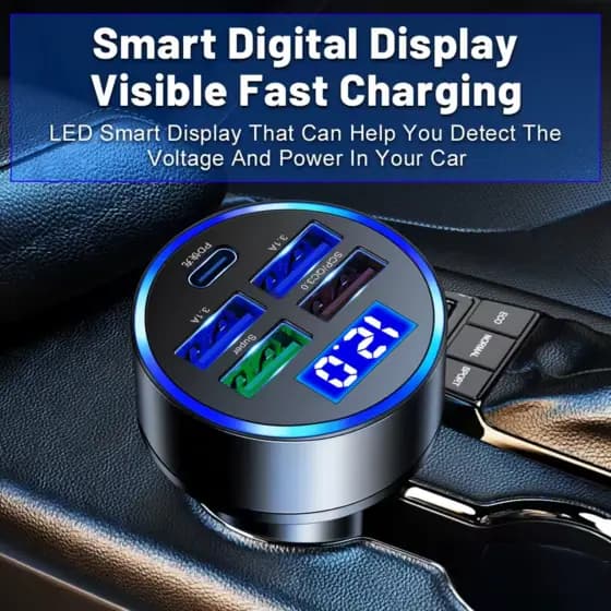 Carregador Veicular de 5 Portas com Quick Charge Pd Qc3.0 Adaptador Usb Tipo C para Carro
