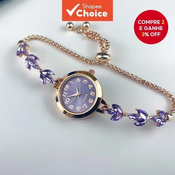 Relógio feminino elegante de quartzo com caixa de liga, mostrador clássico com algarismos arábicos, pulseira cravejada