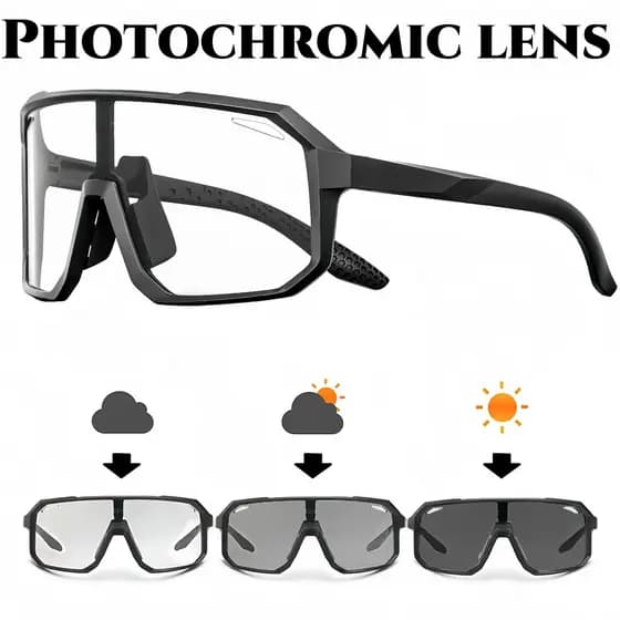 Óculos de Sol Esportivos Fotocromáticos, Lente Monolítica Grande, Ajuste Confortável para Ciclismo, Caminhada, Proteção