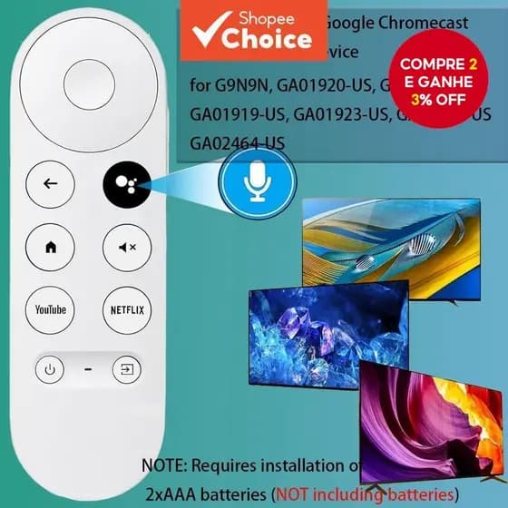 Controle Remoto Universal De Voz Para Google Chromecast 4k Snow Substituição De Tv Smrt G9N9N GA01920-US