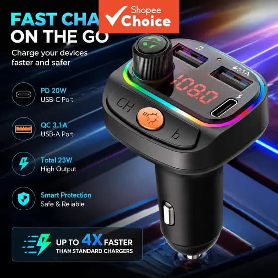 BLUETOOTH 5.0 USB Pd 3.1a Carregador De Carro Transmissor Fm Mp3 Player Adaptador De Carga Rápida Cartão Tf
