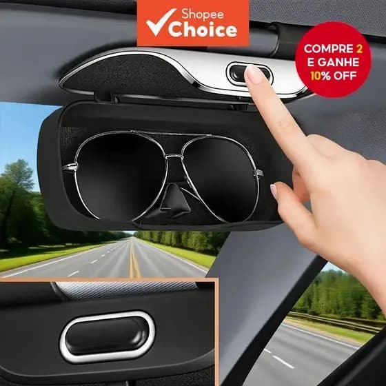 Suporte de óculos para viseira de carro, estojo de óculos com clipe de pressão silencioso e design à prova de choque e
