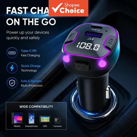 BLUETOOTH 5.0 Transmissor Fm Carregador De Carro Pd 3.1a Porta USB Dupla Leitor De Mp3 Mãos-Livres