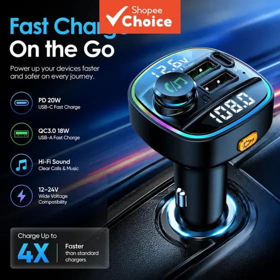Carro BLUETOOTH 5.2 Transmissor Fm Mp3 Player USB Carregamento Super Rápido Mãos-Livres
