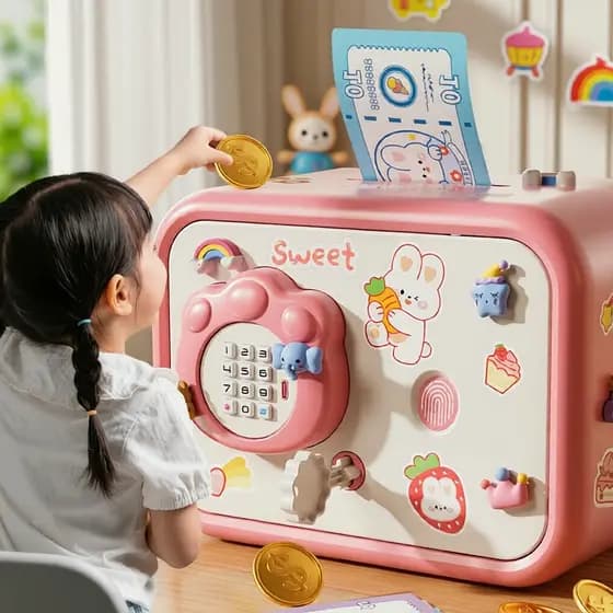 Cofre eletrônico infantil fofo – desbloqueio com senha e impressão digital, 17,5x23,5x18cm, caixa eletrônico para