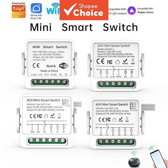 Interruptor Inteligente Wi-Fi 1/2/3/4 Gang Funciona Com De Luz Tuya WiFi Controle De 4 Vias Mini Disjuntor Vida Alexa Go