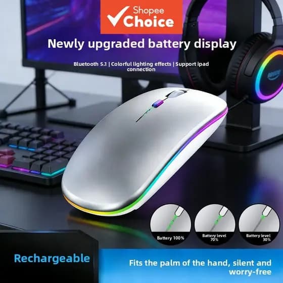 Mouse Bluetooth sem fio Mouse silencioso luminoso de modo duplo adequado para Tablet de Notebook de jogos em casa de esc