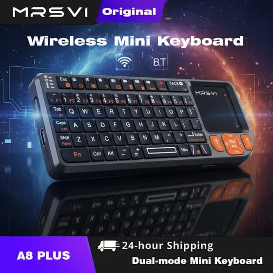 Teclado sem fio MRSVI A8 PLUS com Bluetooth e 2.4GHz, com touchpad – Mini teclado retroiluminado compatível com Android