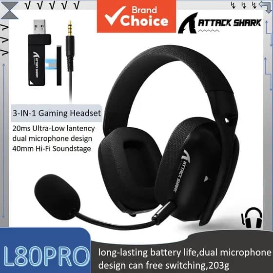 Ataque SHARK L80PRO Fones De Ouvido 3 Em 1 Para Jogos Sem Fio Bluetooth Com Microfone Duplo Fone De Baixa Latência Light