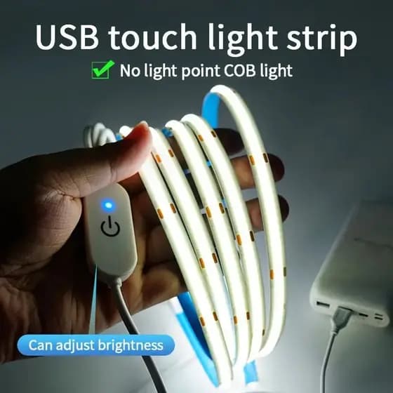 COB LED Fita de Luz COB 1-5M Dimmer Touch Fita Diodo Flexível 5V USB Linear Iluminação Interna Lâmpada para Quarto DIY