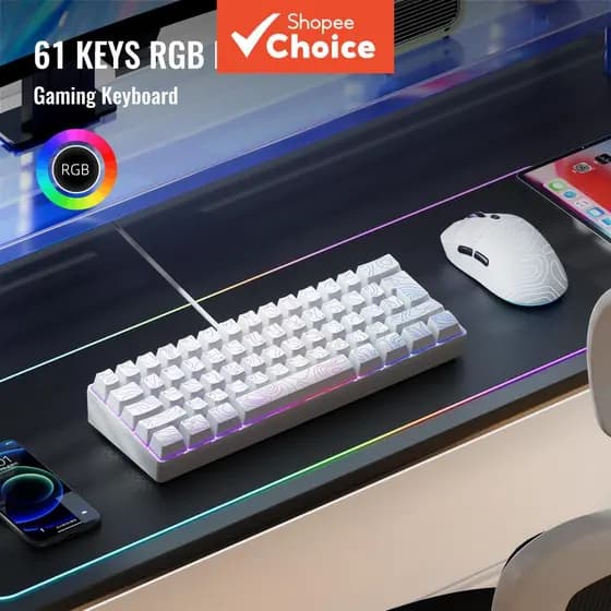 61 teclas, retroiluminado RGB, mecânico, mini, com fio, teclado para jogos, para PC, notebook, gamer e escritório