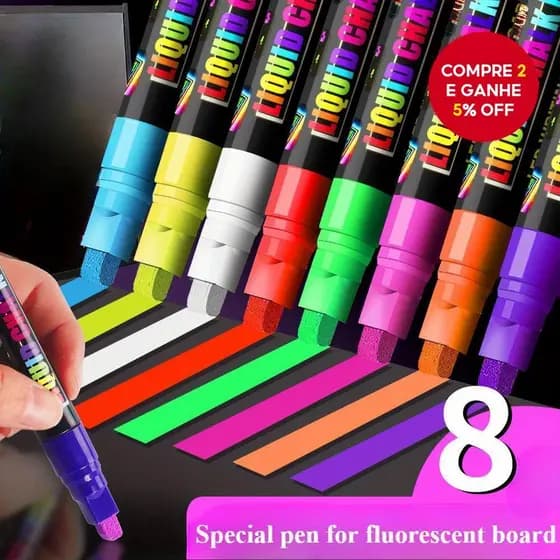 Conjunto De Canetas De Giz De 8 Peças Com Caneta Fluorescente LED-Quadro Negro Lavável E Marcadores De Janela Para Crian