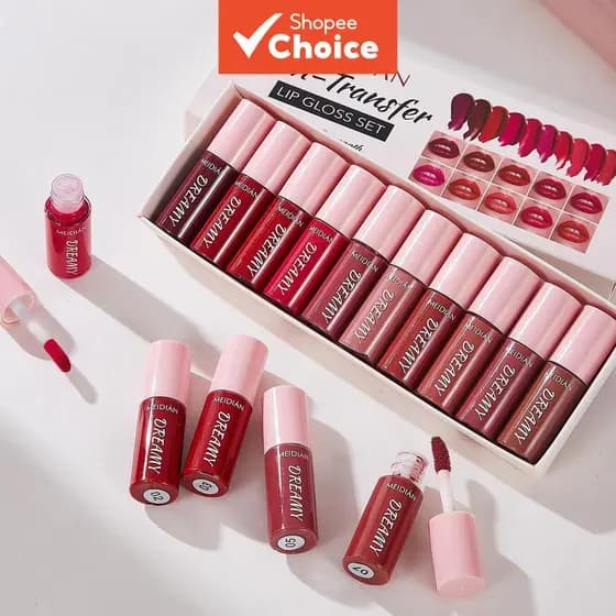 Conjunto de 10 Brilhos Labiais Não Pegajosos Charming Points, Iluminador, Hidratante, Longa Duração e Resistente a