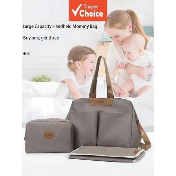 Conjunto de três peças de bolsa maternidade, bolsa de mão impermeável de grande capacidade para mãe e bebê com bolsa