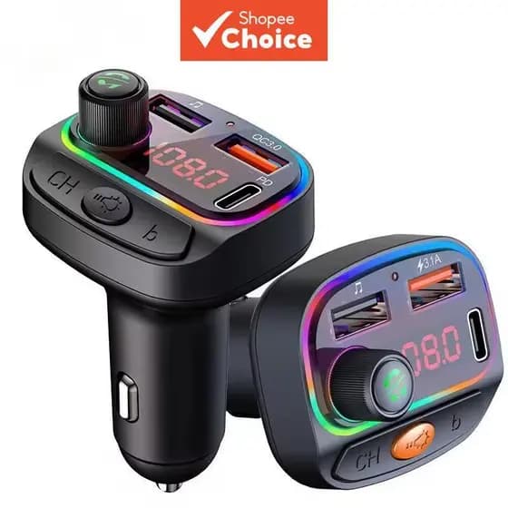 Transmissores FM Com Carregador De Carro Bluetooth 5.3 USB Duplo PD Tipo C E Luz Ambiente