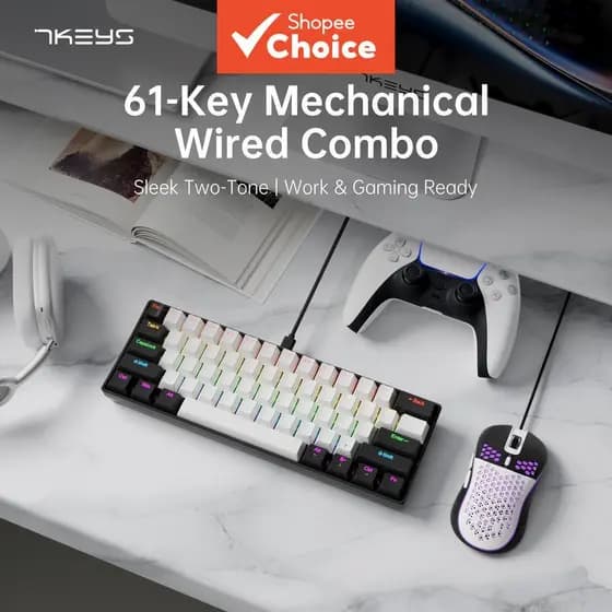 Conjunto de Teclado e Mouse Mecânico: Mini Teclado Compacto e Portátil para Laptops, Gamers e Usuários de Escritório