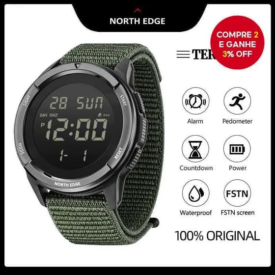 Relógio Digital Masculino Terrax North Edge 50M À Prova D'água Para Natação Ao Ar Livre Presente Moderno