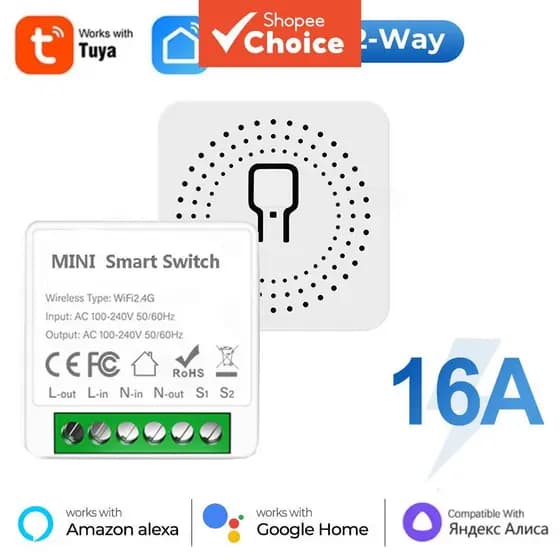 Interruptor Inteligente Axus WiFi DIY 2 Vias 16A Mini Funciona Com Tuya Controle Sem Fio Temporizador Relé Automação Par