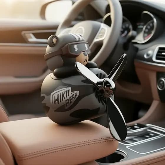 Urso Piloto de Camuflagem Clipe Ventilador de Carro com Hélice Giratória e Aromatizador