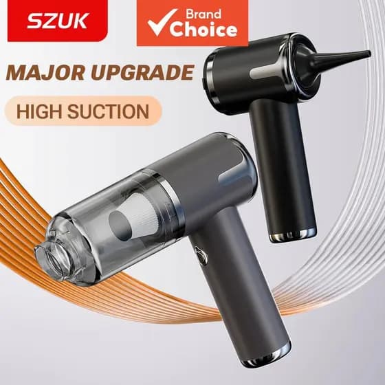 Aspirador de pó para carro SZUK, potente sucção mini secador de cabelo portátil sem fio, máquina de limpeza doméstica