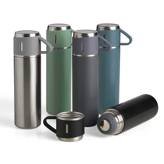 Garrafa Térmica 500ml Com Kit 3 Xícara Café Cor Preto SEM PERSONALIZAÇÃO
