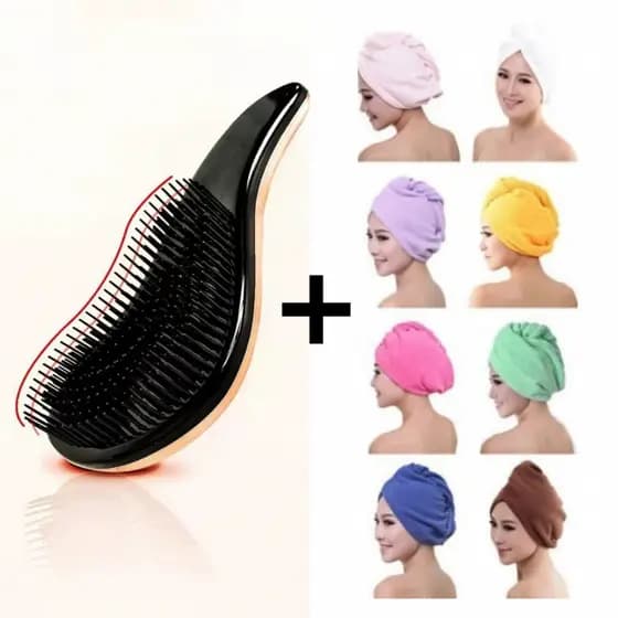 Kit De 1 Pente Polvo + 1 Toalha De Cabelo De Microfibra Anti Frizz(Cor aleatória)