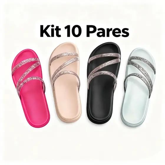 10 Pares Papete Birken Sandália Plataforma Feminina Com Brilho Tiras Com Glitter