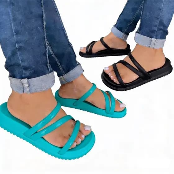 Sandália Papete Feminina Birken Plataforma Rasteirinha Plana Tiras Colorida