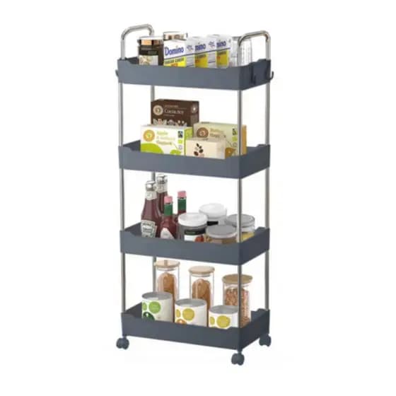 Prateleira Multiuso 4 Andares com Rodinhas Cinza Inox Cozinha Banheiro Lavanderia - ENVIO IMEDIATO