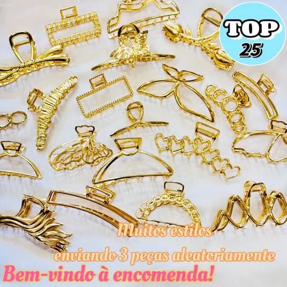 kit com 3 pcs clipe de metal oco estilo aleatório feminino