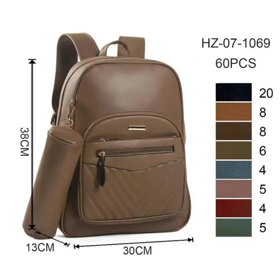 Bolsa De Mochila Feminina Média De Costas Em Couro Sintético com estojo