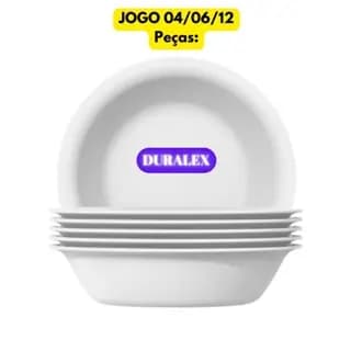 Jogo Kit 04/06/12Un Prato Fundo Bowl Duralex Branco Vita Vidro Temperado Resistente Cumbuca Sopa