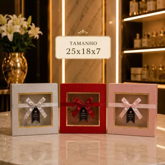 Caixa de presentes 25X18x8 luxo rosa vermelha e prata com laço brilhante Cor a escolher