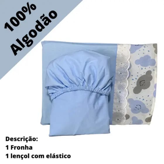 JOGO DE LENÇOL PARA MINI BERÇO 2 PEÇAS 100% ALGODÃO