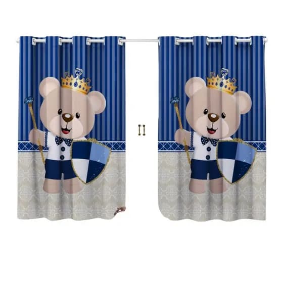 Cortina Quarto Infantil Bebe Menino Berço Americano Nacional Pequena Urso Principe Marinho Barato