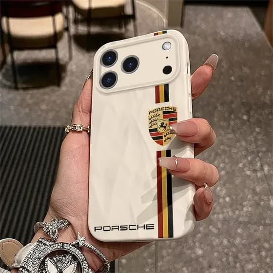 Logotipo da moda Porsche, capa plissada, iPhone 17 17Pro 17ProMax Air 11 16 15 14 13 12 Pro Max Plus