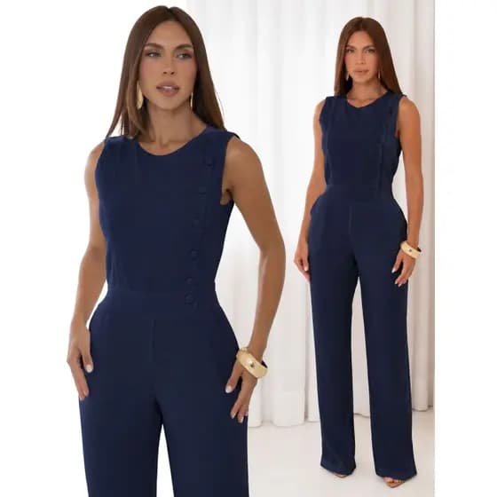 Macacão Longo Feminino Alfaiataria Elegante Classico