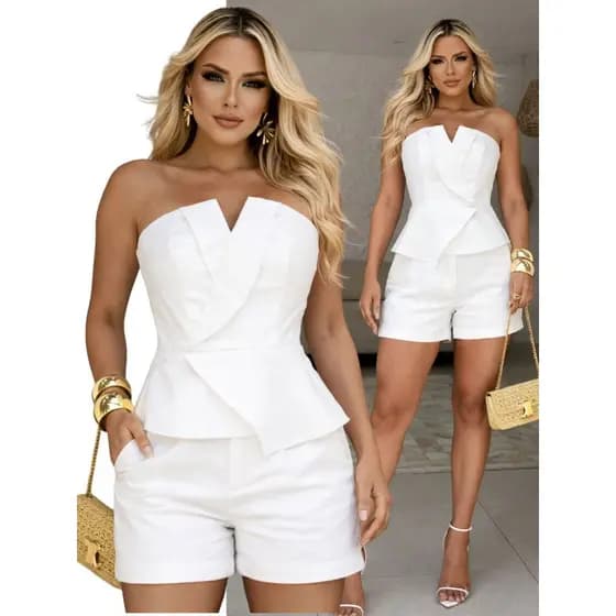 Conjunto Alfaiataria Feminino Curto Tomara que Caia com Shorts elegante