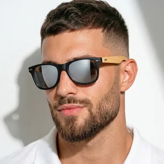 Óculos de Sol Polarizado Quadrado Premium Bambu Prata Espelhado Classico Moda Praia Pesca uv400