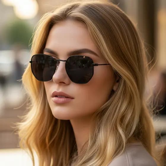Oculos de Sol Preto Hexagonal Premium Moda Blogueira Tendencia Classico Fino uv400 Feminino