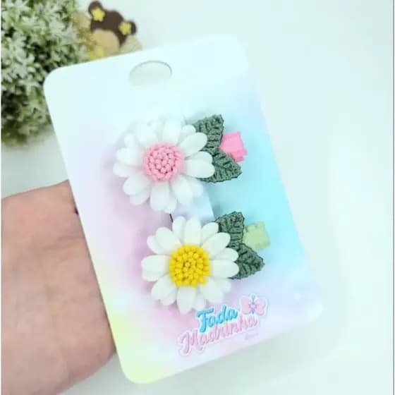 Par Presilhas Flores Margaridas ALTA QUALIDADE / Hair Clips / Flor Margarida / Parzinho Bico de Pato / Aniversário Festa