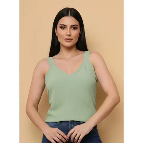 Blusa Regata Feminina Alça Larga Grossa Básica Tecido Duna Liso