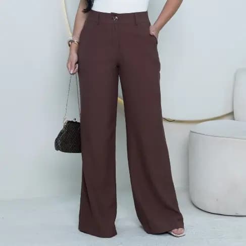 Calça Pantalona Alfaiataria Marrant Sensorial com Bolso, Zíper, Botão e Passantes para Cinto