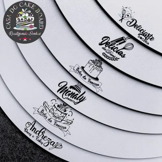 Kit 10 Cake Board Personalizado com Logo MDF Branco 3mm Confeitaria