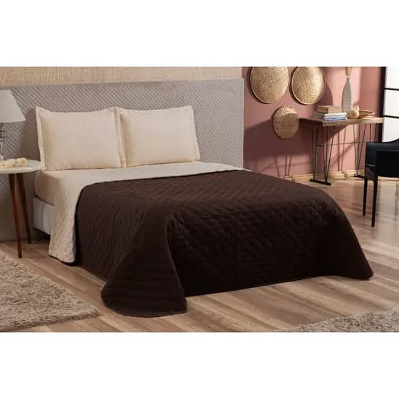 Colcha Cobre Leito Dupla Face Queen Com Fronhas Mateladas 3 Peças